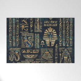 Egyptian hieroglyphs and deities -Abalone and gold Welcome Mat
