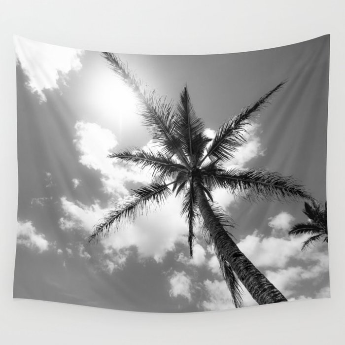 Tropical Palm Trees Black and White Wall Tapestry