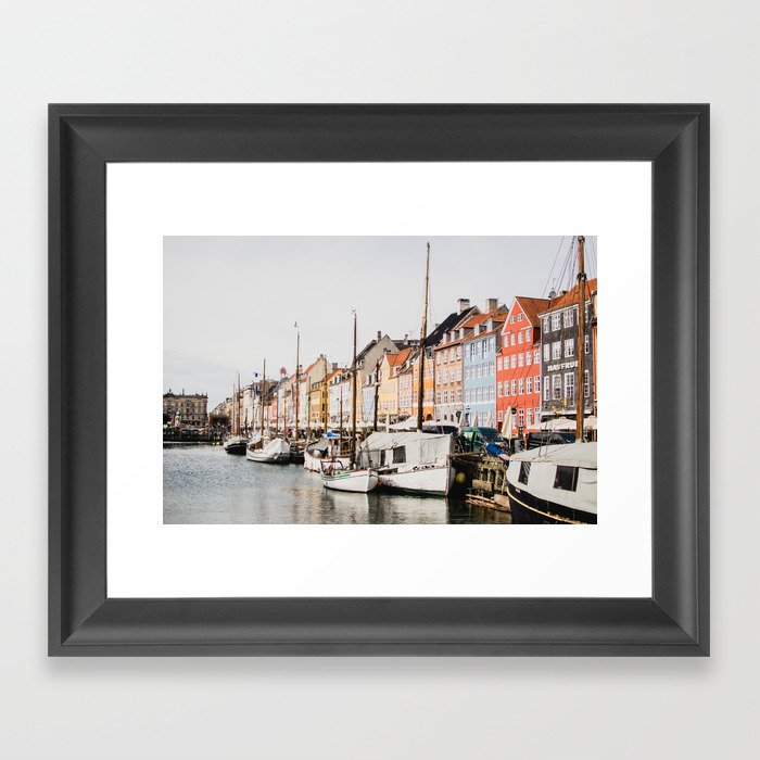 The Row | City Photography of Boats and Colorful Houses in Nyhavn Copenhagen Denmark Europe Framed Art Print