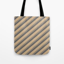 [ Thumbnail: Dim Gray & Tan Colored Lined Pattern Tote Bag ]
