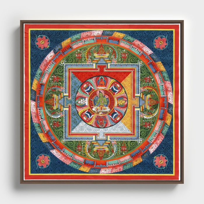 Green Tara Dakini Mandala Framed Canvas