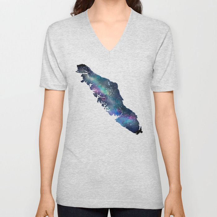 Vancouver Island - Watercolor Galaxy V Neck T Shirt