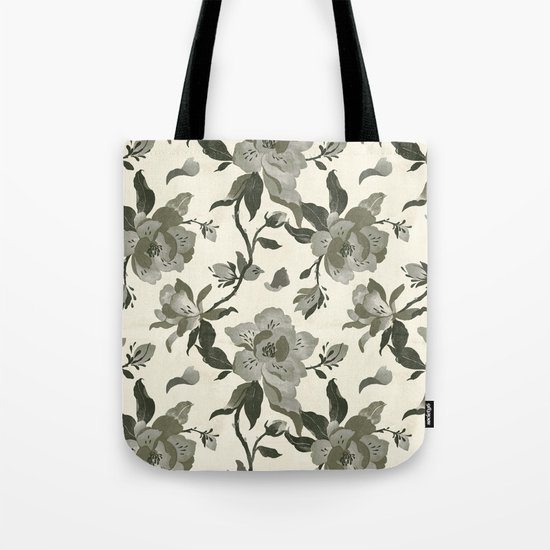 Black Magnolia Pattern Tote Bag