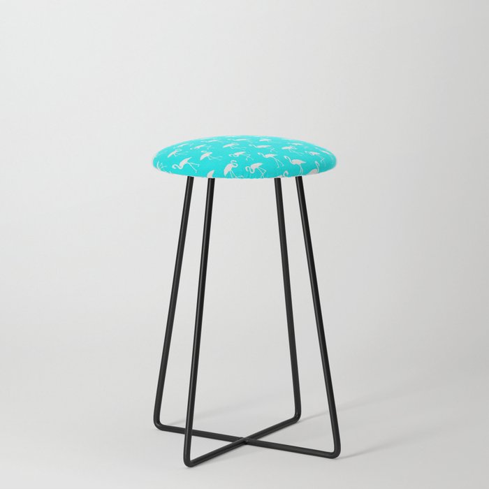 White flamingo silhouettes seamless pattern on aqua blue background Counter Stool