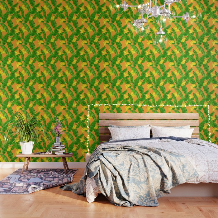 Bananas and leaves watercolor design Wallpaper