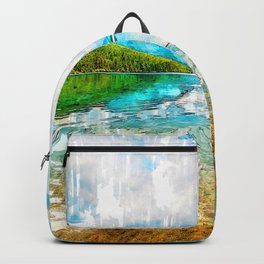 Two Medicine Lake USA. For Nature Lovers. Backpack | Reflection, Landscape, Serene, Clouds, Forest, Painting, River, Calm, Water, Blue 