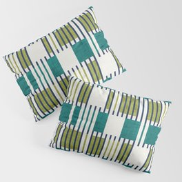 Bold minimalist retro stripes // midnight blue olive and pine green geometric grid  Pillow Sham