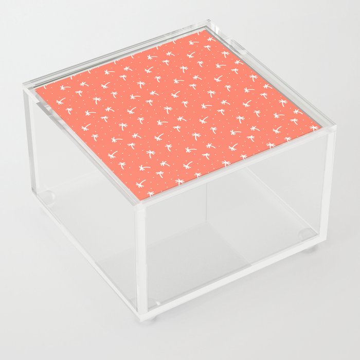 Coral And White Doodle Palm Tree Pattern Acrylic Box