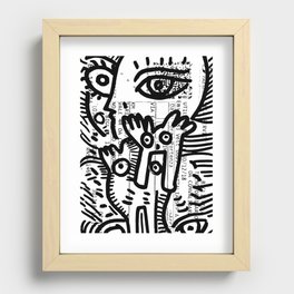 Creatures Graffiti Black and White on French Train Ticket Recessed Framed Print