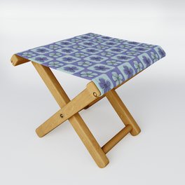 Simple modern floral checkered purple and blue daisy pattern Folding Stool