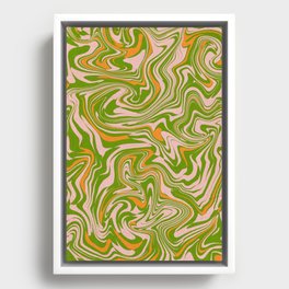 Retro green liquid marbling pattern Framed Canvas