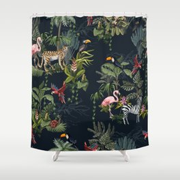 Seamless pattern with jungle animals, flowers and trees.  Shower Curtain