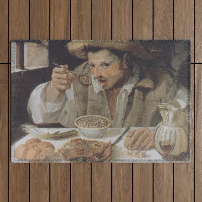 Man eating lunch vintage art by Carracci  - (Der Bohnenesser) Outdoor Rug