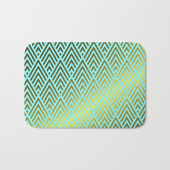 Gold foil triangles on aqua Bath Mat