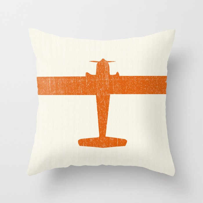 Vintage Orange Airplane Art Print Throw Pillow