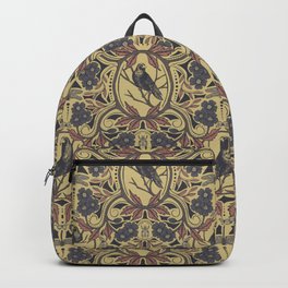 Mauve, Tan & Gray Crow & Dragonfly Floral Backpack