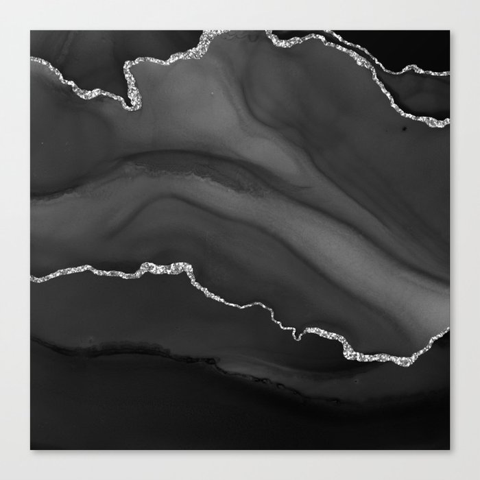 Black & Silver Agate Texture 01 Canvas Print