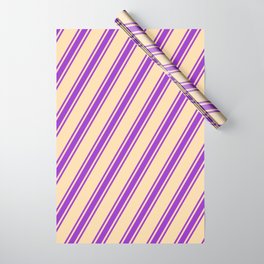 [ Thumbnail: Tan and Dark Orchid Colored Lines/Stripes Pattern Wrapping Paper ]