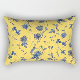 Elegant Blue Yellow Passion Flower Floral Pattern Rectangular Pillow