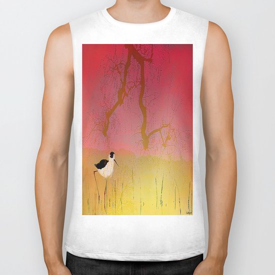 Setting sun on the rice field Biker Tank
