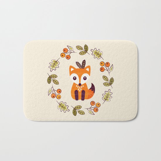 LITTLE FOX WITH AUTUMN BERRIES Bath Mat