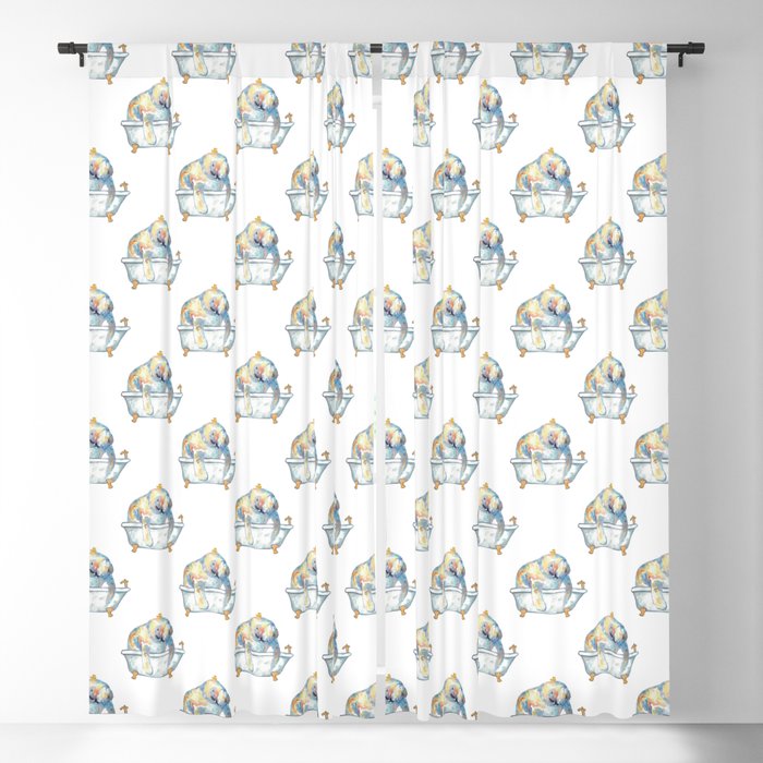 Manatee taking bath watercolor painting Blackout Curtain
