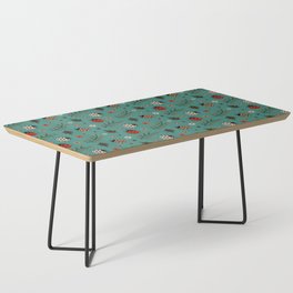 Ladybug and Floral Seamless Pattern on Green Blue Background Coffee Table