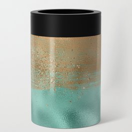 Turquoise And Gold Metal Glamour Texture Can Cooler