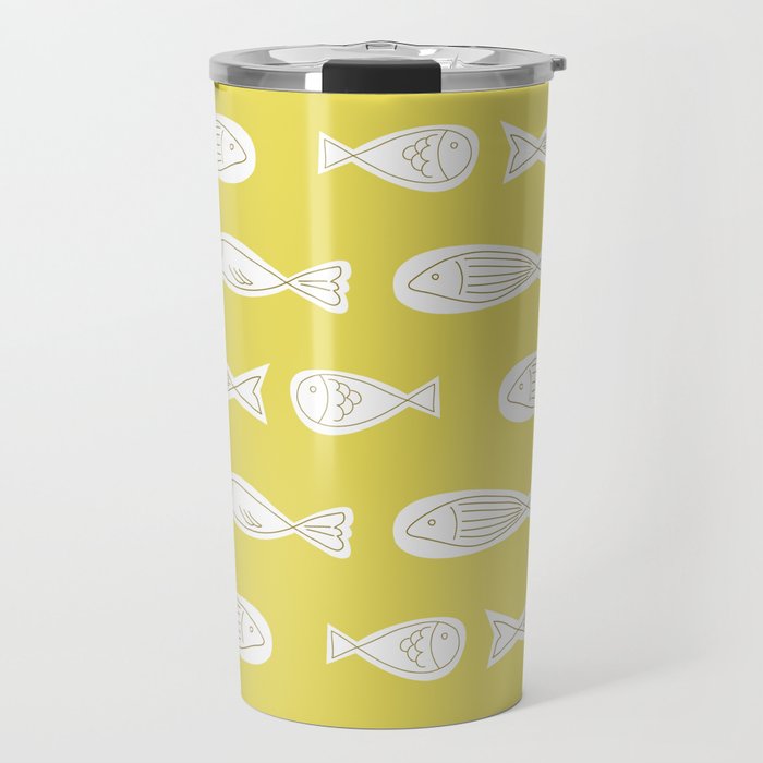 Little Fishes Pattern Mustard Yellow Background Travel Mug