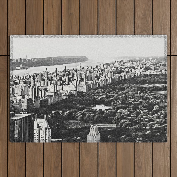 New York City black and white sketch Outdoor Rug
