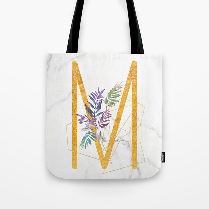 M'' Letter Initial Canvas Tote Bag - Initials Bags