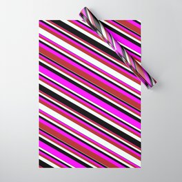 [ Thumbnail: Fuchsia, Red, Mint Cream, and Black Colored Pattern of Stripes Wrapping Paper ]