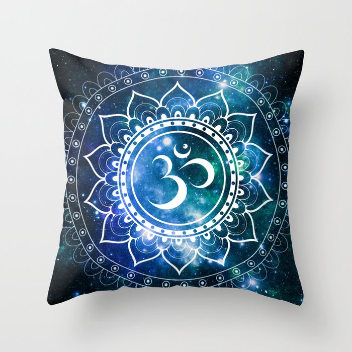 Om Mandala : Blue Green Galaxy Throw Pillow