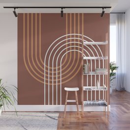Geometric Lines Rainbow Abstract 4 in Terracotta and Beige Wall Mural