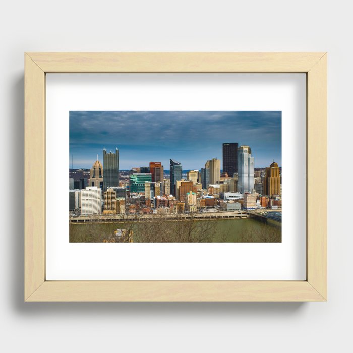 Pittsburgh City Skyline Mount Washington View Color Day Recessed Framed Print