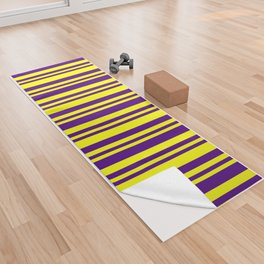 [ Thumbnail: Indigo and Yellow Colored Lines/Stripes Pattern Yoga Towel ]