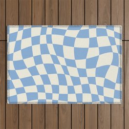 Soft blue wavy checked Outdoor Rug