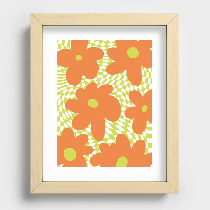 Retro Flowers on Warped Checkerboard Recessed Framed Print