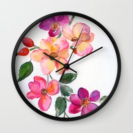 wild roses - watercolor branch Wall Clock