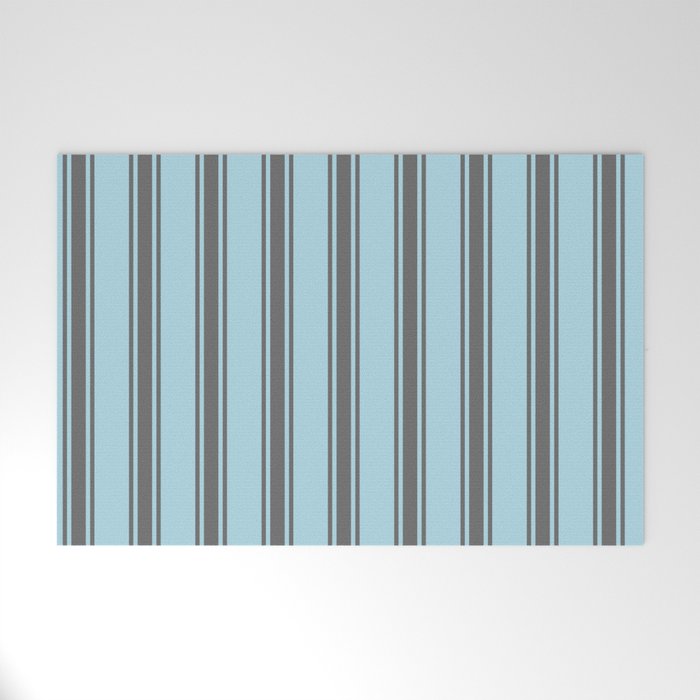 Light Blue & Dim Grey Colored Stripes/Lines Pattern Welcome Mat