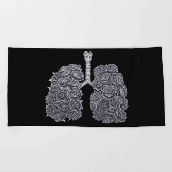 Lungs with peonies on black Beach Towel