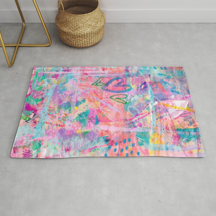 Girly Graffiti with Hearts and Doodles Rug