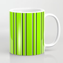[ Thumbnail: Chartreuse, Beige, and Black Colored Lined Pattern Coffee Mug ]