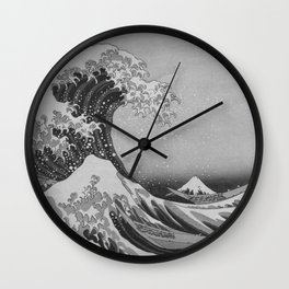 Black & White Japanese Great Wave off Kanagawa by Hokusai Wall Clock