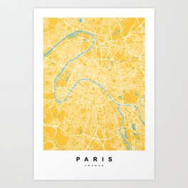 Paris, France Map | Yellow & Blue | More Colors, Review My Collections Art Print