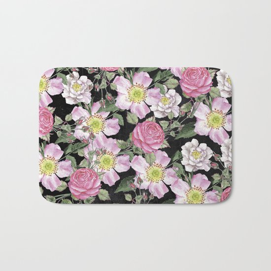 Vintage Rose Pattern Pink On Chalkboard Bath Mat