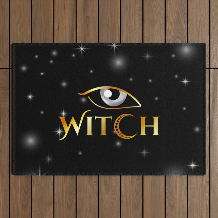 New World Order golden witch eyes with crescent moon	 Outdoor Rug