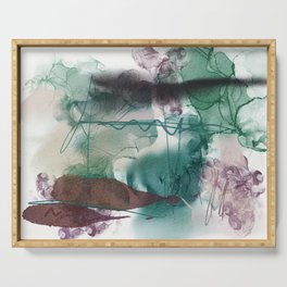 Green and Purple ink abstract Serving Tray