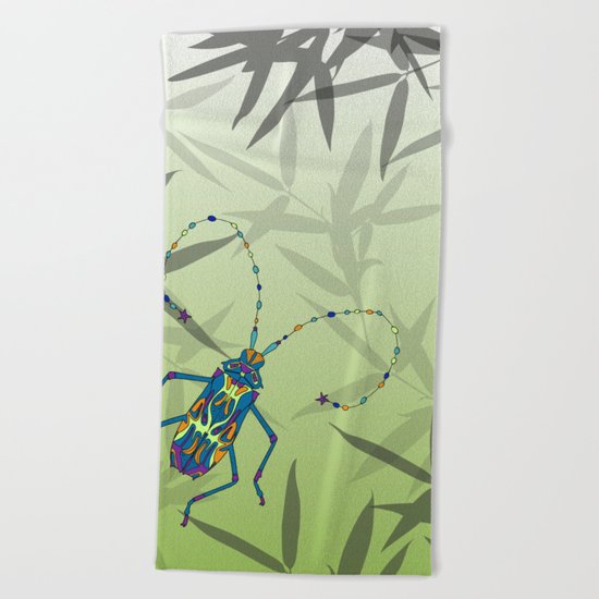 Insect Bamboo leaves Green Unique Pattern Beach Towel