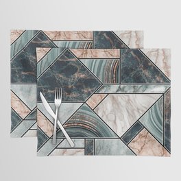 Art Deco Teal + Rose Gold Abstract Marble Geometry Placemat